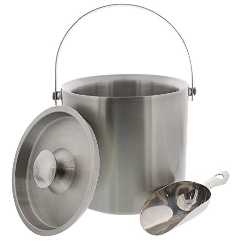 Stainless Steel Double Walled Ice Bucket with Scoop Barware Serveware for Parties Events Gatherings  6.6H x 7.5W Inches Juvale SYNCHKG095753